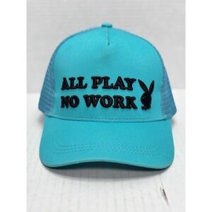 Playboy All Play No Work Trucker Hat Blue Snapback Mesh Cap OSFA